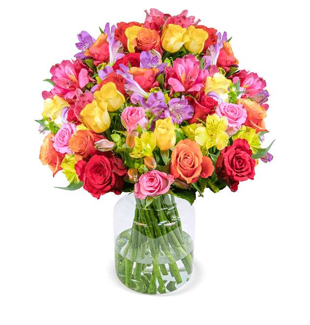 30 Stiele Rosenglück XXL mit bis zu 100 Blüten (18 Rosen, 8 Inkalilien, 4 Pistacia, 50cm Länge)