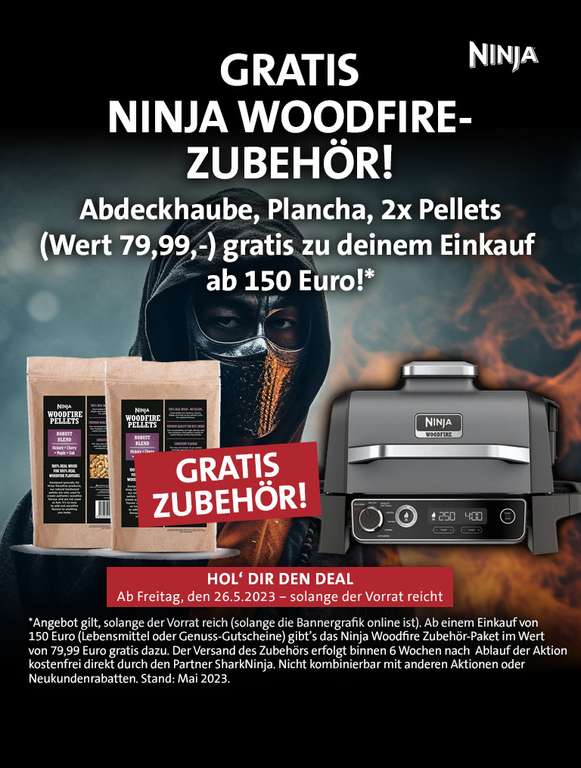 Für 150 Euro bei Kreutzers einkaufen und Zubehör im Wert von 79,99 Euro für den Ninja Woodfire gratis erhalten
