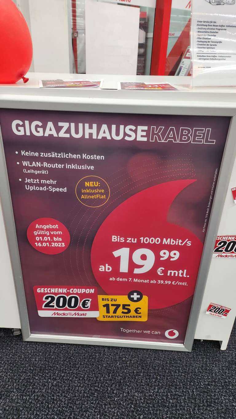 (MM Viernheim) Vodafone GigaZuhause Cable 100mbit + 200€ MM Gutschein