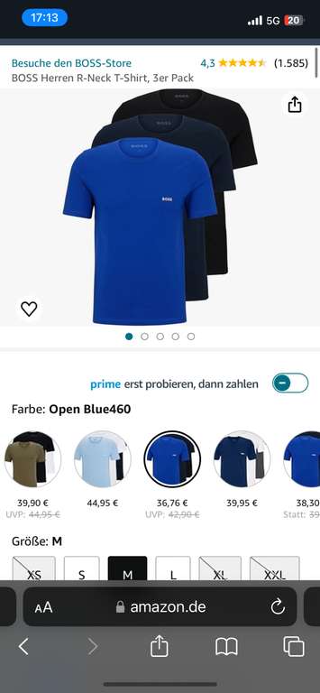 3x BOSS Herren R-Neck T-Shirt Gr. M [Amazon Oster Deals]