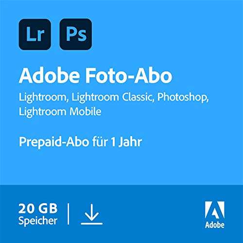 [amazon] Adobe Creative Cloud Foto-Abo mit 20GB: Photoshop und Lightroom | 1 Jahreslizenz | PC/Mac Online Code & Download