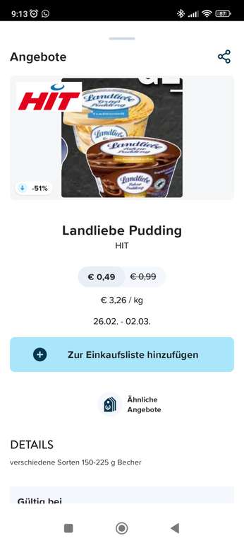 [HIT + Marktguru] Landliebe Pudding, verschiedene Sorten, rechnerisch 19 Cent (Angebotspreis 49 Cent abzgl. 30 Cent Cashback)