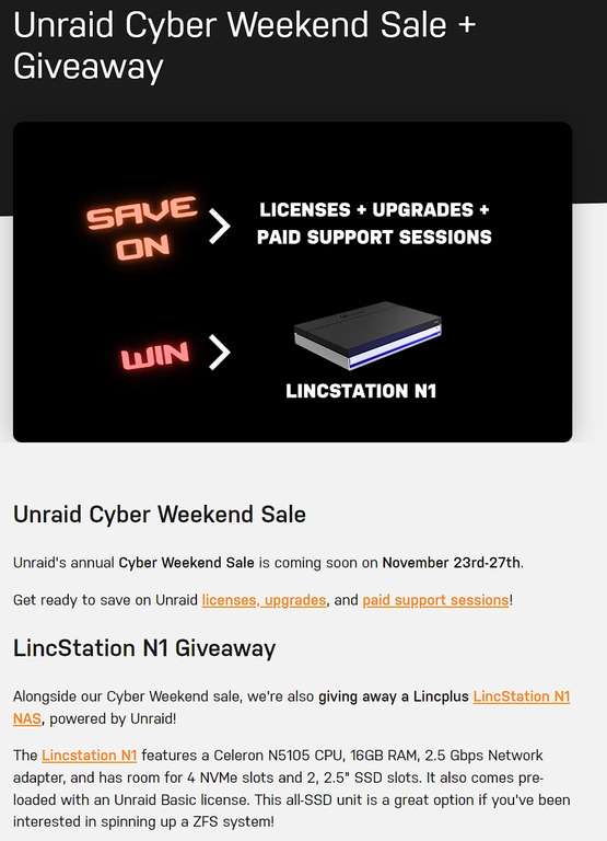 Unraid - Black Friday - Cyber Weekend Sale