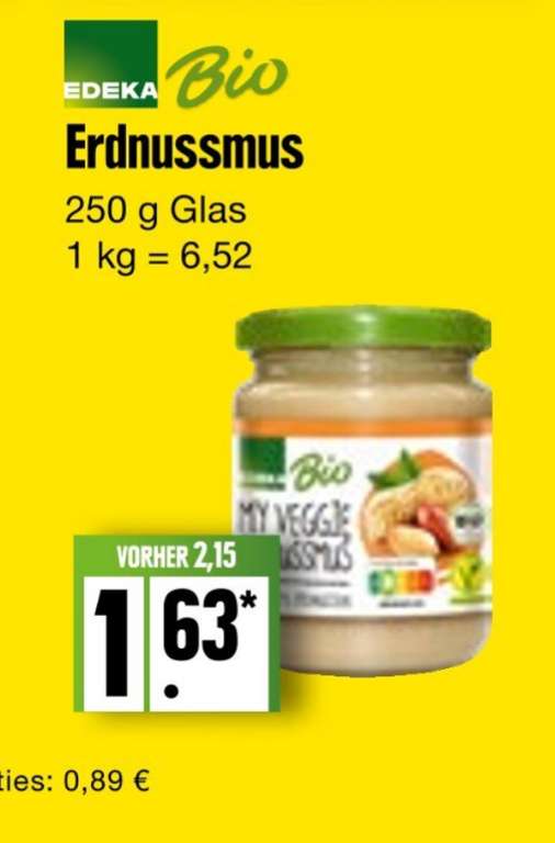 EDEKA BIO Erdnussbutter/Erdnussmus 6,52€/kg
