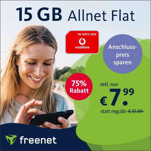 [Vodafone-Netz] 15GB LTE Tarif von freenet für mtl. 7,99€ mit VoLTE, WLAN Call, Telefon- Flat + eSIM | keine AG durch SMS