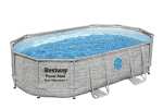 BESTWAY Power Steel Swim Vista Pool, Steinwand-Optik/Cremegrau, TriTech, 488x305x107cm, oval, mit Fenstern, Sandfilter, Leiter, Abdeckplane