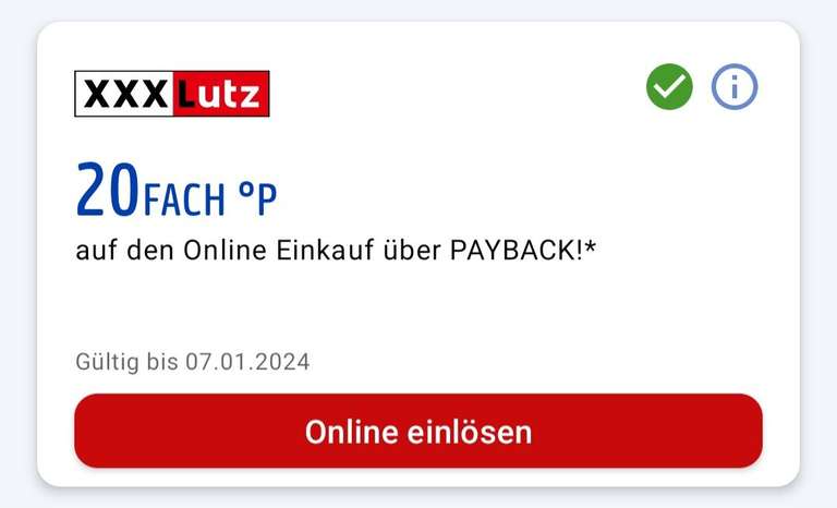 XXXLutz 20Fach °P Punkte auf den Online Einkauf über Payback bis 07.01