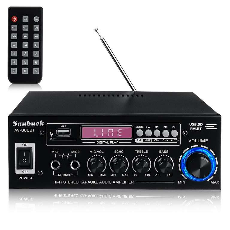 Sunbuck HiFi Verstärker AV-660BT 2000 W, Bluetooth, 2ch out, USB, Fernbedienung - weiß oder schwarz