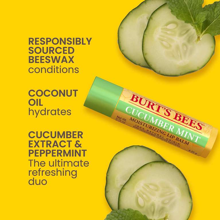 Burt's Bees 100 % natürlicher, feuchtigkeitsspendender Lippenbalsam ab 7,61€, 4 Tuben × 4.25g (Prime Spar-Abo)