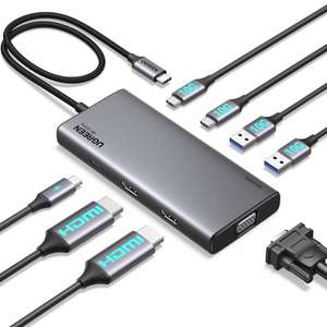 [Prime] Ugreen 35588 Revodok Pro 308 Docking Station | USB-C PD 100W | 2x USB-C / 2x USB-A (alle 3.2 Gen 2x1) | 2x HDMI (1x 4k@60Hz) | VGA