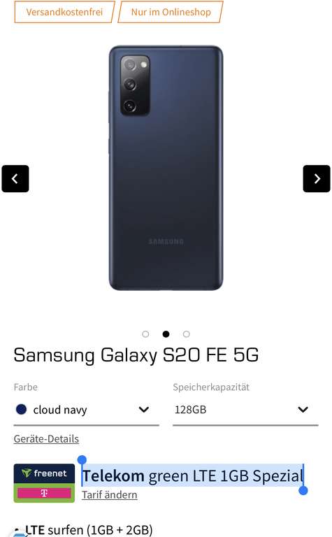12,99€ Saturn Telekom green LTE 1GB Spezial + Samsung Galaxy S20 FE 5G