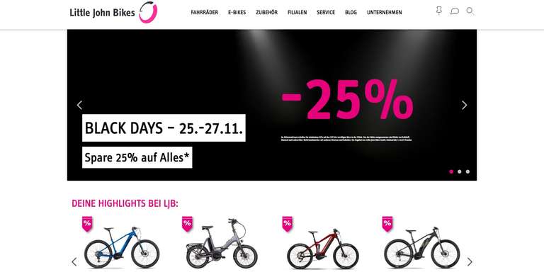 25% auf alle E-Bikes, Fahrräder & Zubehör vom 25.-27.11.