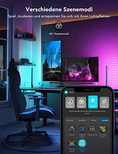 Govee RGBIC Smart Gaming Lightbar für PC mit Drehregler, 42.4cm LED TV Lightbar Sync mit Musik und 60+ Szenenmodi