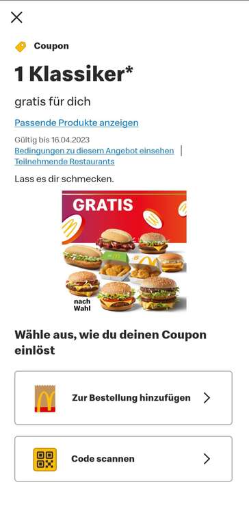 [Freebie] Gratis Klassiker nach Wahl McDonalds App (personalisiert?)