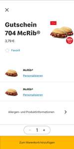 McDonalds Hannover 2x McRib für 3,79€ (personalisiert)