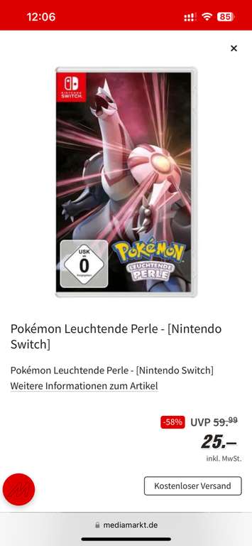 Pokémon Leuchtende Perle Nintendo Switch (Media Markt Fundgrube Köln-Kalk)