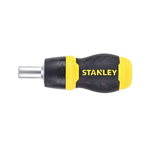 Stanley Bit-Schraubendreher Stubby (mit Ratsche, kurze Ausführung, sechs Bits und magnetische Spitze)
