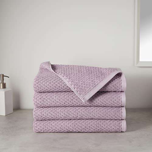 [Prime] Amazon Basics Badetuch, geruchshemmend, strukturiert, 76 x 137 cm, 4 Stück, Lavendel