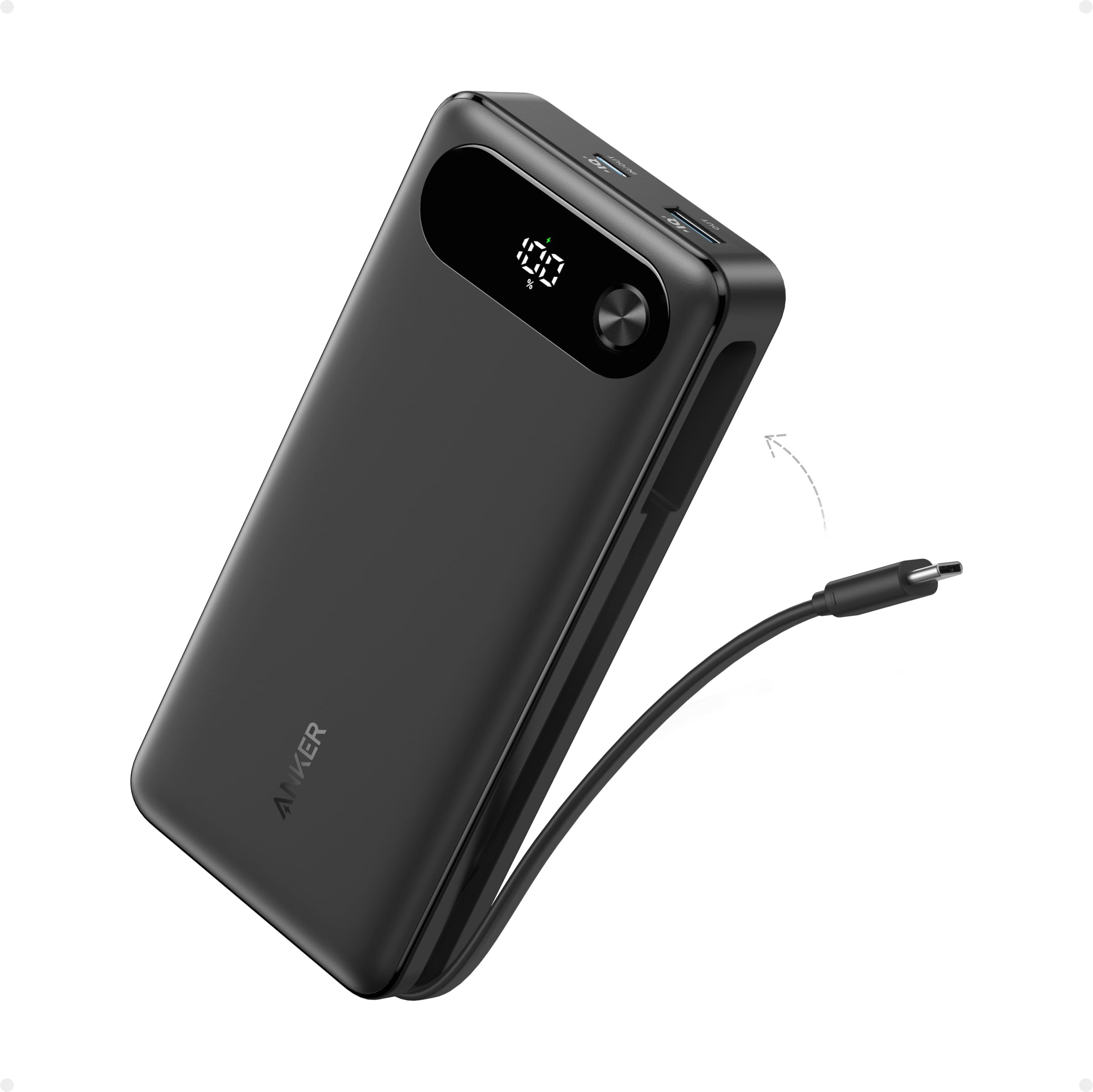 Anker Powerbank 20.000mAh (87W, integriertes USB-C-Kabel, 1× USB-C + 1× USB-A)