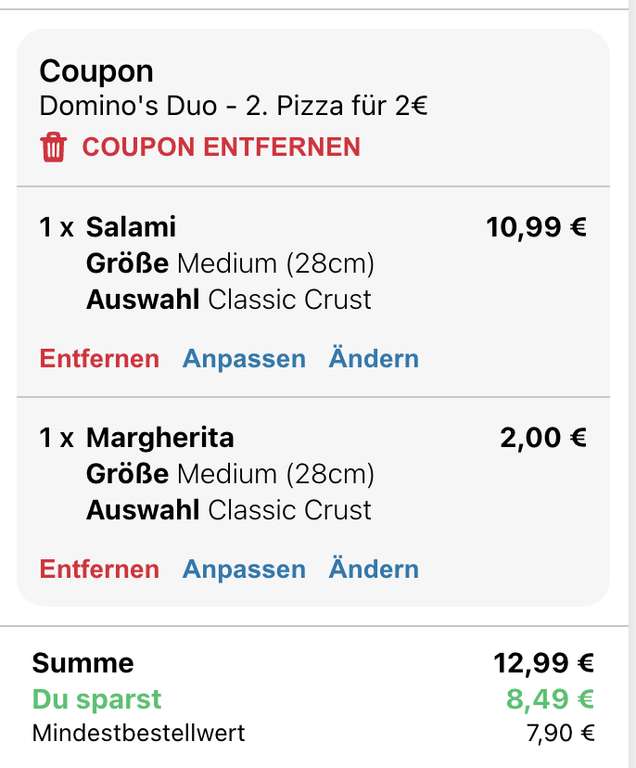 Domino's Duo - 2. Pizza für 2€ [Mo.- Do.]