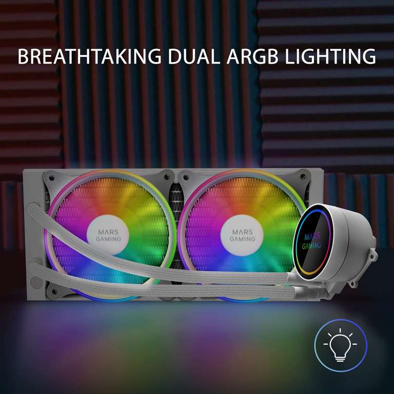 Amazon Prime: Mars Gaming ML-ONE240 Weiß, CPU Wasserkühlung, TDP 400W, Infinity Mirror, 2 Silent FRGB Lüfter, Universal Multisocket