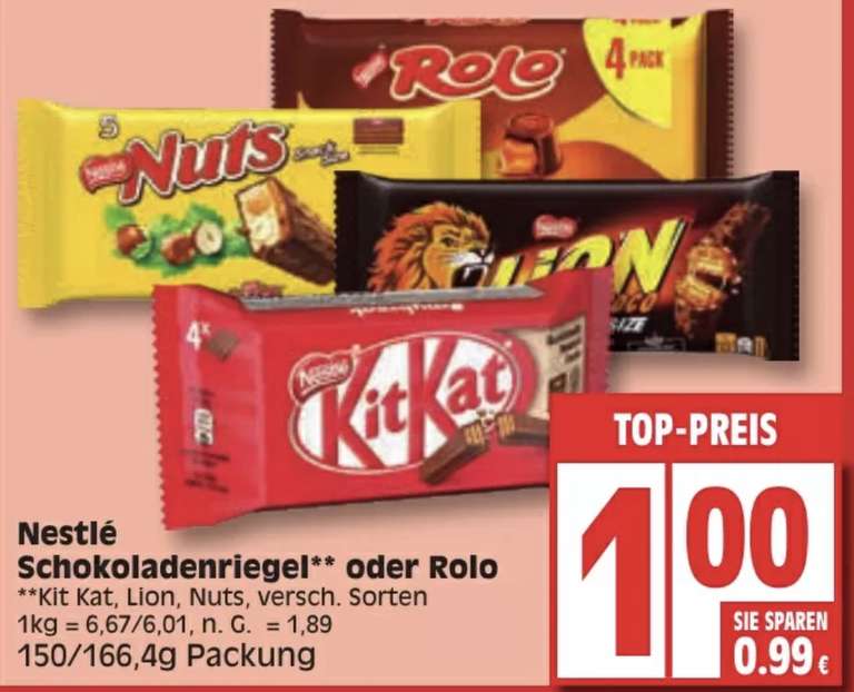 (Lokal Sachsen) Edeka Role/Nuts/Lion/Kitkat für 1 Euro