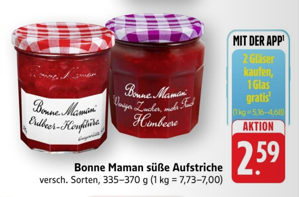 [EDEKA Südwest] 2 Bonne Maman Konfitüre + 1 Creme gratis mit App