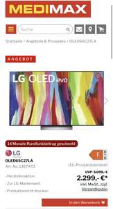 LG OLED 65C27 evo + LG Cashback Aktion effektiv 2101,91 Euro [Modell 2022]