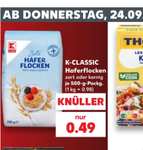 130° - [Kaufland] K Classic Haferflocken zart oder kernig in der 500g Packung | ab 24. September