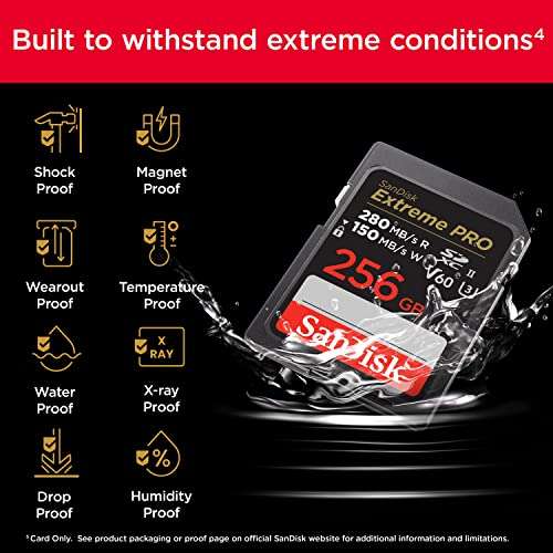 [Amazon Prime Day] SanDisk Extreme PRO SDXC UHS-II Speicherkarte V60 256 GB (280 MB/s, 6K, 4K UHD, U3, C10, Rescue PRO Deluxe)