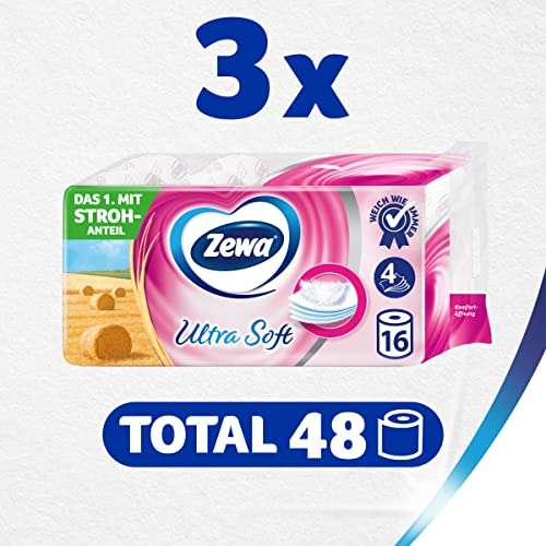 3x 16er Pack Zewa Ultra Soft Toilettenpapier mit Strohanteil für 18,69€ (statt 27€) - Prime