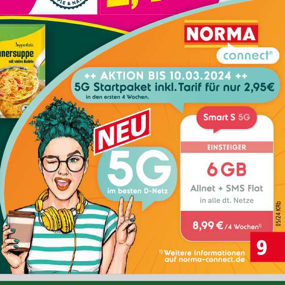 5G bei NORMA Connect/ja! mobil/Penny Mobil (Prepaid) D1-Netz der Deutschen Telekom / SIM-Karten ab dem 29.01. für 2,95 Euro
