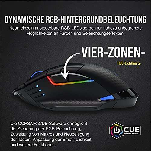 Corsair Dark Core RGB PRO SE Gaming-Maus, kabellos, qi-Aufladen, USB-C, 18k DPI, 8 progr. Tasten (schwarz) - Amazon DE