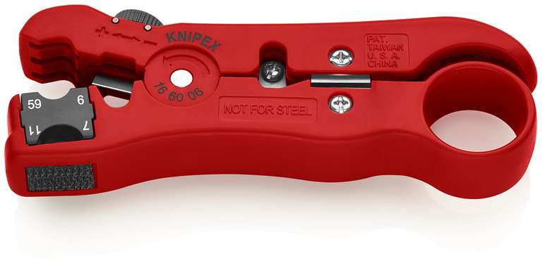 KNIPEX Abisolierwerkzeug für Koaxialkabel und Datenkabel, 125 mm, RG 59, RG 6, RG 7, RG 11, integrierte Klinge, 16 60 06 SB (Prime)