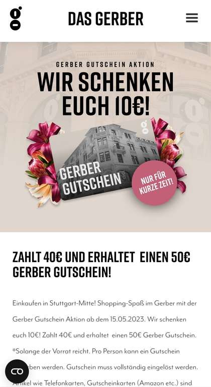 50€ Gerber Gutschein für 40€ (Lokal, Stuttgart)