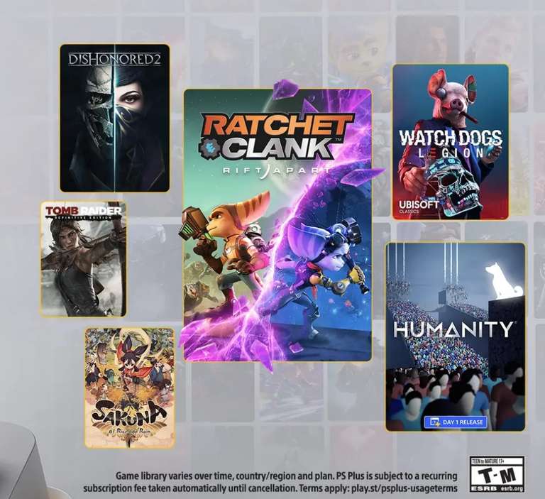 [PS+ Extra & Premium] Mai 2023 - Ratchet & Clank Rift Apart, Watch Dogs Legion, Sakuna: Of Rice and Ruin, Dishonored 2, etc.