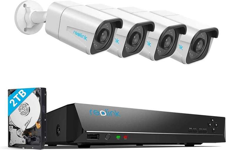 Reolink 4K Überwachungskamera-Set mit 4X 8MP PoE IP Kamera, 2TB HDD NVR für 24/7 Aufnahme, Personen-/Fahrzeugerkennung
