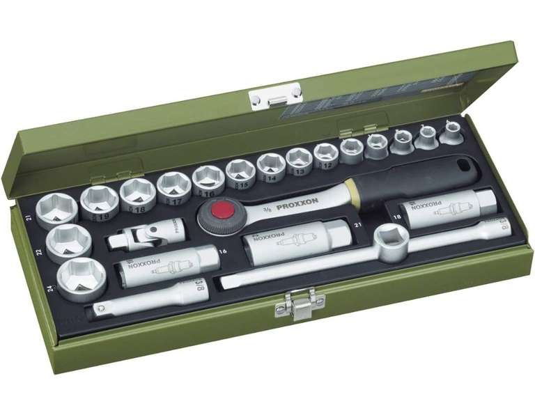 PROXXON Steckschlüsselsatz, Kompaktsatz mit 3/8"-Umschaltratsche, 24-teiliges, Versandkostenfrei