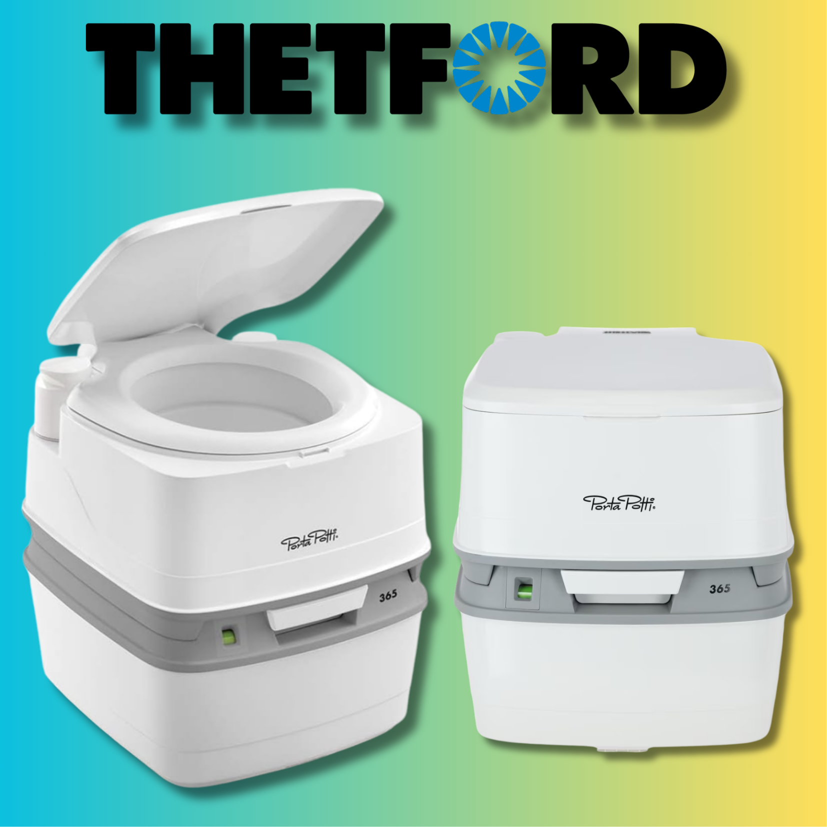 Thetford Porta Potti 365 tragbare Toilette | Manuelle Spülung, Füllstandsanzeige, Entlüftungstaste, 15L Frischwassertank & 21L Fäkalientank