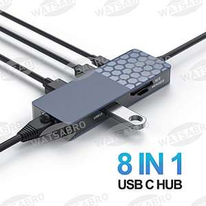 [Amazon Warehouse]["WIE NEU" 15,55€] WATSABRO USB Typ C Hub 8 in 1 Dock, 4K@30Hz HDMI, 100W PD ,SD/TF, 2x USB 3.0 ,Gigabit LAN