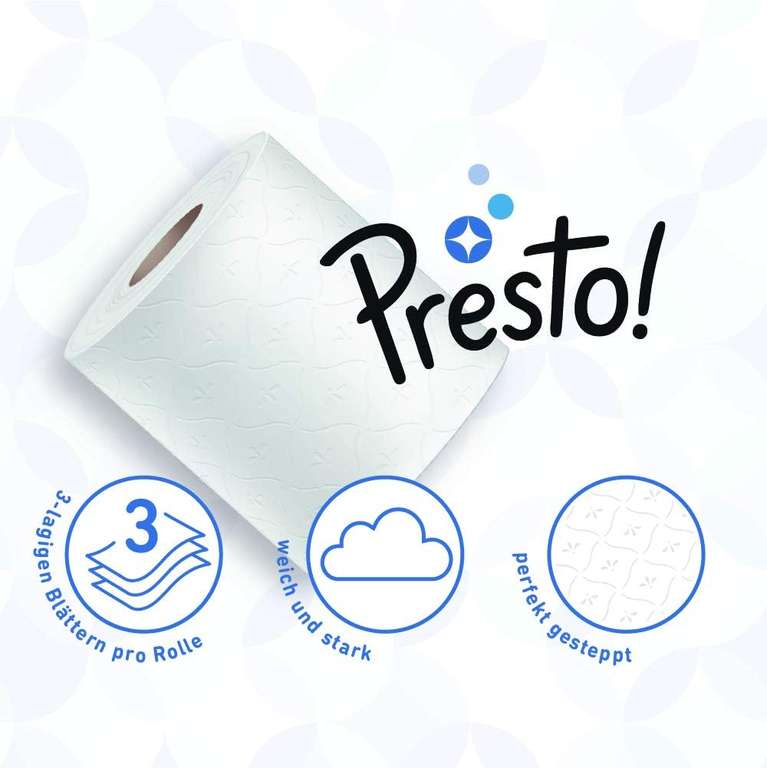 [PRIME/Sparabo] Presto! 3-lagiges Toilettenpapier, 36 Rollen (9 x 4 x 200 Blätter); für 12,56€ bei 5 Sparabos!