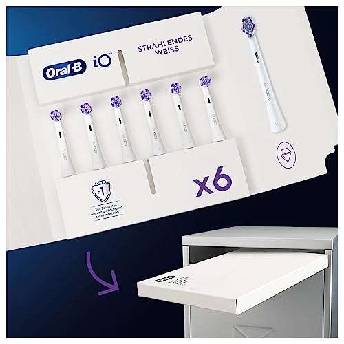 [PRIME/Sparabo] Oral-B iO Strahlendes Weiss, Aufsteckbürsten für elektronische Zahnbürste, 6 Stück, Oral-B’s beste Zahnreinigung