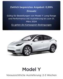 Anpassungs Deal zum Tesla Sonderzinssatz Model y für 0,99% und 2,99%