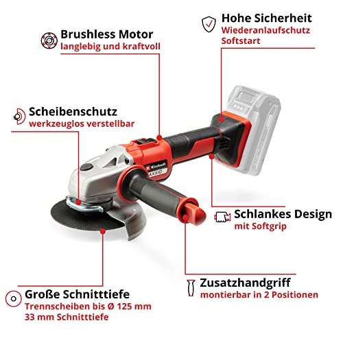 Einhell Professional Akku-Winkelschleifer AXXIO 18/125 Power X-Change (18 V, 700 W, 125 mm Scheiben-Ø, 33 mm Schnitttiefe, Brushless)