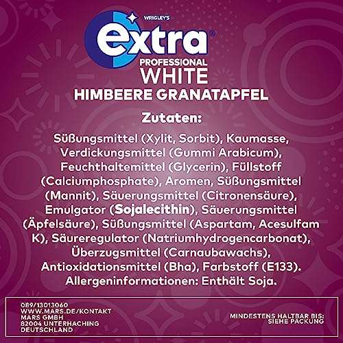 Extra Professional White zuckerfreie Kaugummies, Himbeere Granatapfel, Melon Mint, White oder Strong, 50 Dragees ab 2,24€ (Prime Spar-Abo)