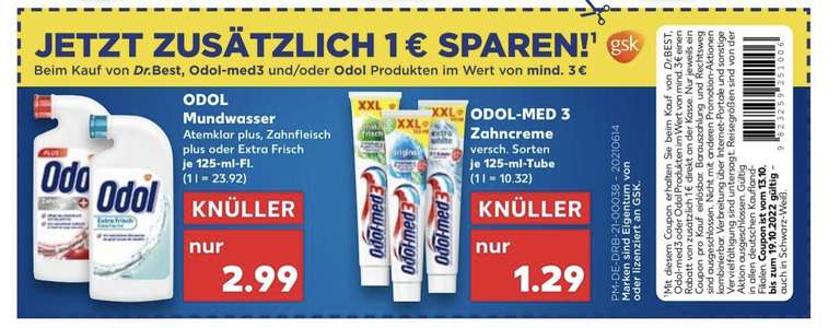 1€ Rabatt beim Kauf von Dr. Best- und/oder Odol-Produkten im Wert von 3€ [Kaufland Bundesweit]