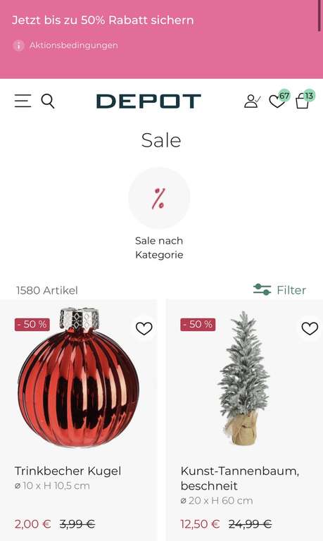 Weihnachts Sale mit bis zu 50% Rabatt (vskfrei ab 39€)