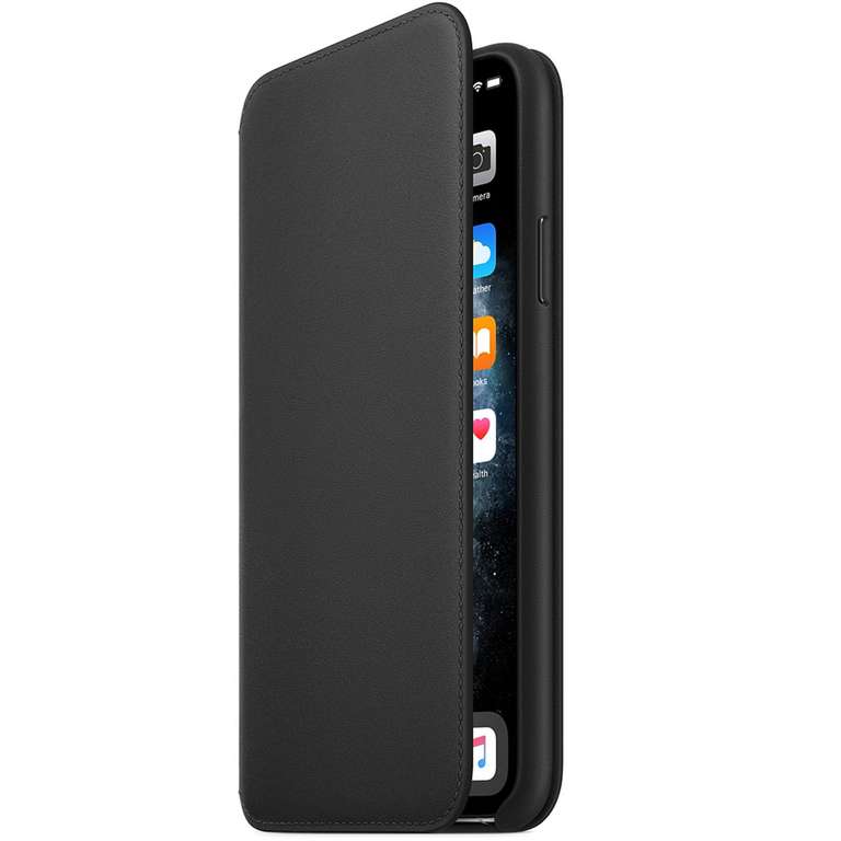 Apple Leder Folio Klapphülle für das iPhone 11 Pro Max in Schwarz (MX082ZM/A) | Innenseite mit Mikrofaser | Fach für Karten & Geldscheine