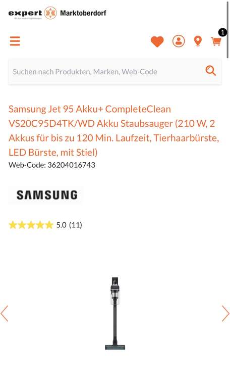 Samsung Jet 95 Akku+ CompleteClean VS20C95D4TK/WD Akku Staubsauger