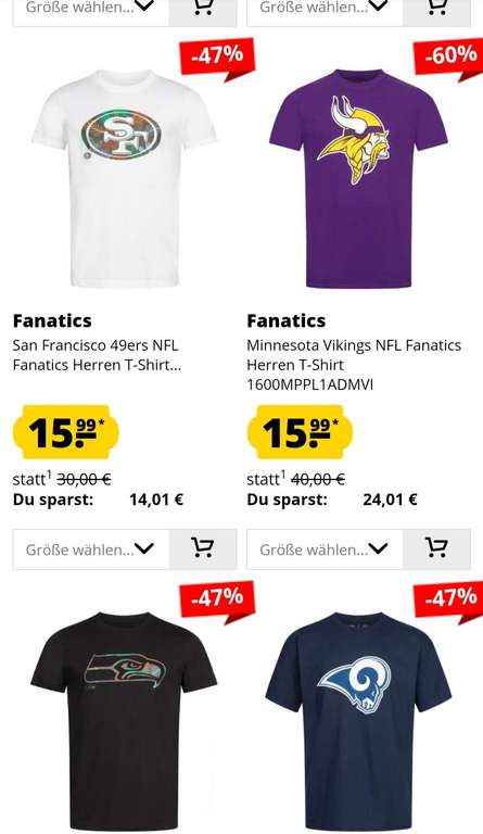 [SportSpar] NFL, MLB & NHL Fan Shirts, Hoodies, Shorts etc von Fanatics ab 14,99€ zzgl Versand